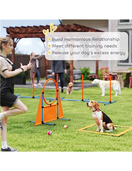 PawHut 6-Piece Dog Agility Equipment Set with Weave Poles, Jump Ring, Hurdle, Pause Box, Bag, Orange