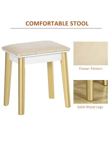 HOMCOM Dressing Table Set with Mirror, Built-in 3 Color LED Light, Vanity Makeup Table with 4 Drawers and Cushioned Stool for Be