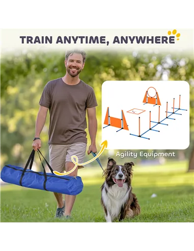 PawHut 6-Piece Dog Agility Equipment Set with Weave Poles, Jump Ring, Hurdle, Pause Box, Bag, Orange