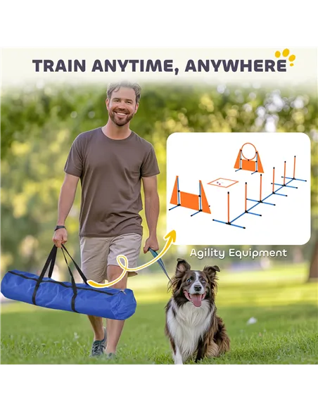 PawHut 6-Piece Dog Agility Equipment Set with Weave Poles, Jump Ring, Hurdle, Pause Box, Bag, Orange