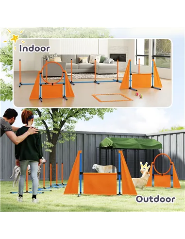 PawHut 6-Piece Dog Agility Equipment Set with Weave Poles, Jump Ring, Hurdle, Pause Box, Bag, Orange