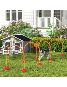 PawHut 4-Piece Dog Agility Training Equipment with 4 Adjustable Width Doors, Bag, for Garden, Orange 2