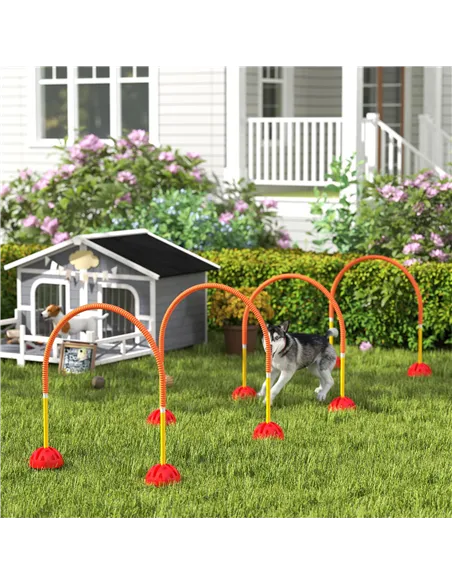 PawHut 4-Piece Dog Agility Training Equipment with 4 Adjustable Width Doors, Bag, for Garden, Orange