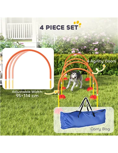 PawHut 4-Piece Dog Agility Training Equipment with 4 Adjustable Width Doors, Bag, for Garden, Orange