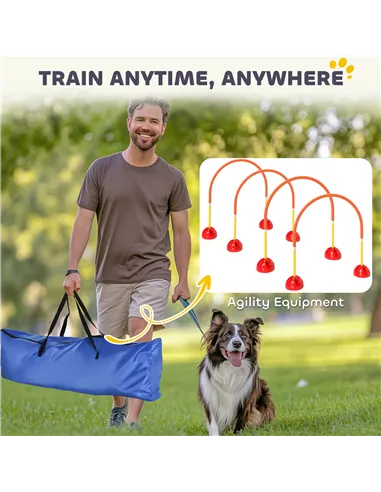 PawHut 4-Piece Dog Agility Training Equipment with 4 Adjustable Width Doors, Bag, for Garden, Orange