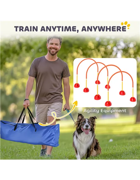PawHut 4-Piece Dog Agility Training Equipment with 4 Adjustable Width Doors, Bag, for Garden, Orange