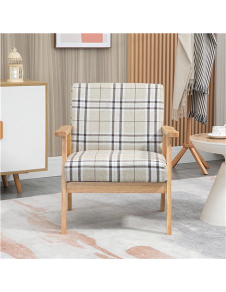 HOMCOM Modern One Seater Sofa for Living Room, Linen Fabric Small Couch with Rubber Wood Frame, Armrests, Lattice Pattern, Uphol