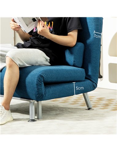 HOMCOM Single Linen-Look Sleeper Chair - Blue