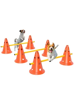 PawHut Dog Agility Equipment Set of Six Cones, Six Poles with Carry Bag, Three-Piece Adjustable Height Jumping Obstacles Orange