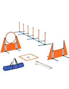 PawHut Seven-Piece Dog Agility Equipment Set with Weave Poles, Jump Ring, Hurdle, Pause Box, Carry Bag, Orange