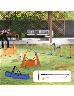 PawHut Seven-Piece Dog Agility Equipment Set with Weave Poles, Jump Ring, Hurdle, Pause Box, Carry Bag, Orange 2