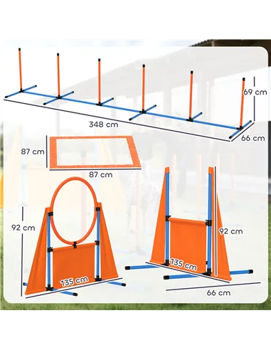 PawHut Seven-Piece Dog Agility Equipment Set with Weave Poles, Jump Ring, Hurdle, Pause Box, Carry Bag, Orange