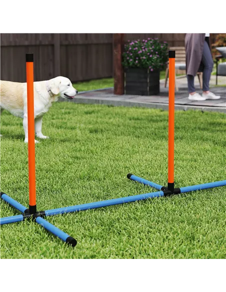 PawHut Seven-Piece Dog Agility Equipment Set with Weave Poles, Jump Ring, Hurdle, Pause Box, Carry Bag, Orange