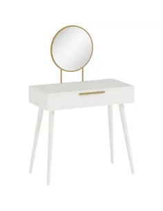 HOMCOM Elegant Dressing Table, with Round Mirror, 80 x 40 x 123 cm - White