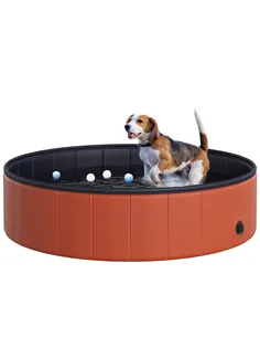 PawHut Dog Paddling Pool, Foldable Dog Pool, Leakproof & Hard Plastic, Portable Pet Bathtub with Non-Slip Base & Drainage Hole, 