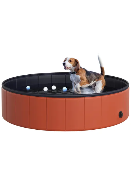 PawHut Dog Paddling Pool, Foldable Dog Pool, Leakproof & Hard Plastic, Portable Pet Bathtub with Non-Slip Base & Drainage Hole, 