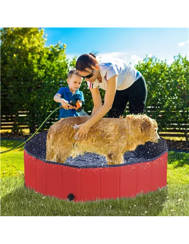 PawHut Dog Paddling Pool, Foldable Dog Pool, Leakproof & Hard Plastic, Portable Pet Bathtub with Non-Slip Base & Drainage Hole, 
