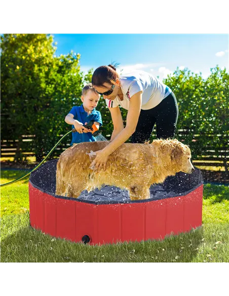 PawHut Dog Paddling Pool, Foldable Dog Pool, Leakproof & Hard Plastic, Portable Pet Bathtub with Non-Slip Base & Drainage Hole, 
