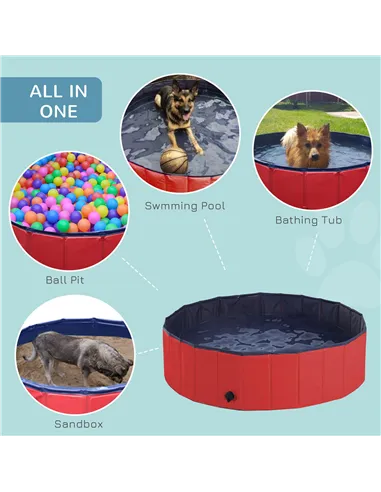 PawHut Dog Paddling Pool, Foldable Dog Pool, Leakproof & Hard Plastic, Portable Pet Bathtub with Non-Slip Base & Drainage Hole, 