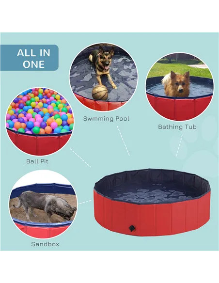 PawHut Dog Paddling Pool, Foldable Dog Pool, Leakproof & Hard Plastic, Portable Pet Bathtub with Non-Slip Base & Drainage Hole, 