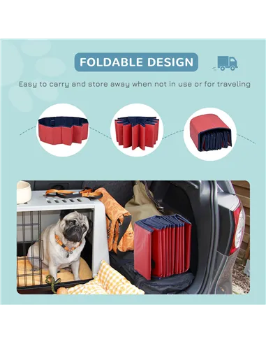 PawHut Dog Paddling Pool, Foldable Dog Pool, Leakproof & Hard Plastic, Portable Pet Bathtub with Non-Slip Base & Drainage Hole, 