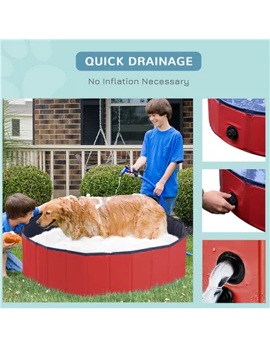 PawHut Dog Paddling Pool, Foldable Dog Pool, Leakproof & Hard Plastic, Portable Pet Bathtub with Non-Slip Base & Drainage Hole, 