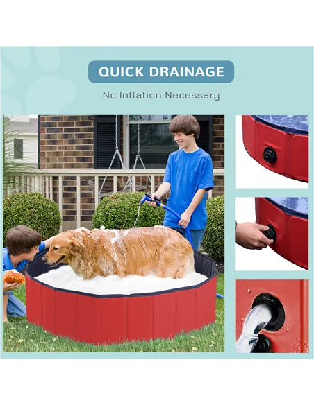 PawHut Dog Paddling Pool, Foldable Dog Pool, Leakproof & Hard Plastic, Portable Pet Bathtub with Non-Slip Base & Drainage Hole, 