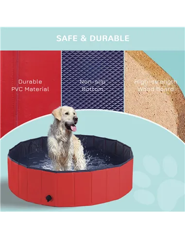 PawHut Dog Paddling Pool, Foldable Dog Pool, Leakproof & Hard Plastic, Portable Pet Bathtub with Non-Slip Base & Drainage Hole, 