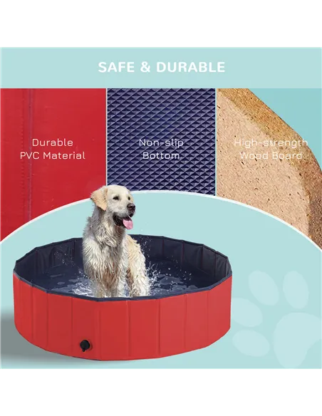 PawHut Dog Paddling Pool, Foldable Dog Pool, Leakproof & Hard Plastic, Portable Pet Bathtub with Non-Slip Base & Drainage Hole, 