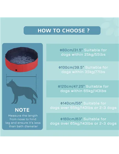 PawHut Dog Paddling Pool, Foldable Dog Pool, Leakproof & Hard Plastic, Portable Pet Bathtub with Non-Slip Base & Drainage Hole, 