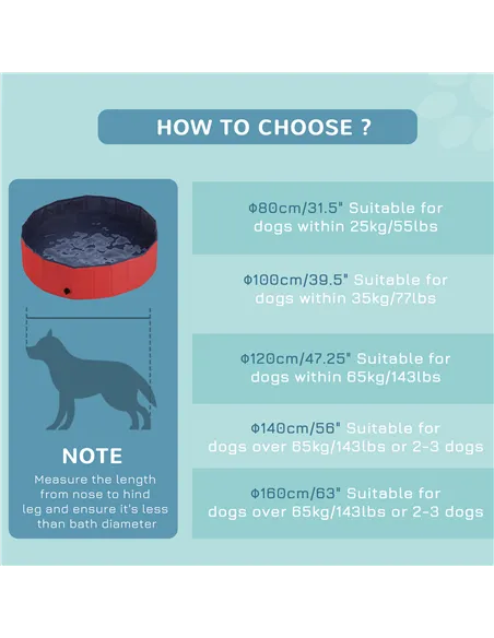 PawHut Dog Paddling Pool, Foldable Dog Pool, Leakproof & Hard Plastic, Portable Pet Bathtub with Non-Slip Base & Drainage Hole, 