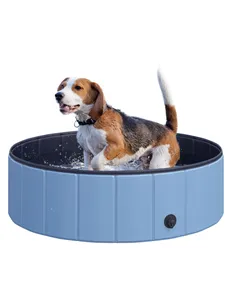 PawHut Dog Paddling Pool, Foldable Dog Pool, Leakproof & Hard Plastic, Portable Pet Bathtub with Non-Slip Base & Drainage Hole, 