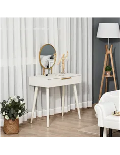 HOMCOM Elegant Dressing Table, with Round Mirror, 80 x 40 x 123 cm - White 2