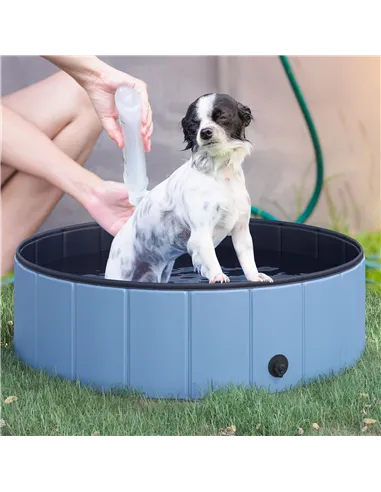 PawHut Dog Paddling Pool, Foldable Dog Pool, Leakproof & Hard Plastic, Portable Pet Bathtub with Non-Slip Base & Drainage Hole, 