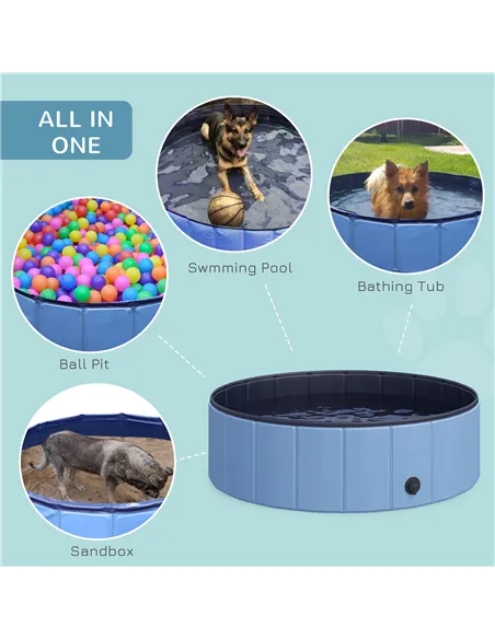 PawHut Dog Paddling Pool, Foldable Dog Pool, Leakproof & Hard Plastic, Portable Pet Bathtub with Non-Slip Base & Drainage Hole, 