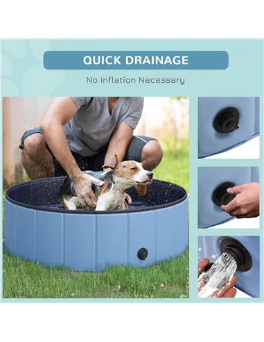 PawHut Dog Paddling Pool, Foldable Dog Pool, Leakproof & Hard Plastic, Portable Pet Bathtub with Non-Slip Base & Drainage Hole, 