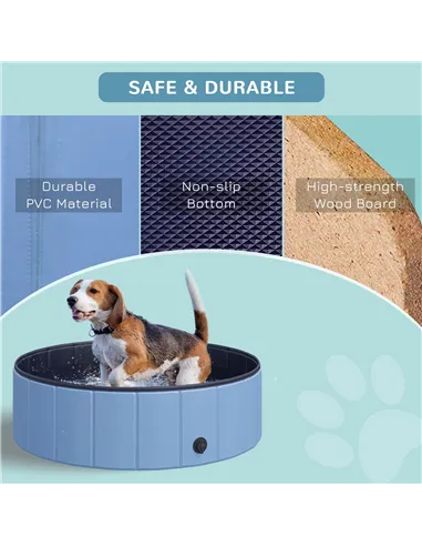 PawHut Dog Paddling Pool, Foldable Dog Pool, Leakproof & Hard Plastic, Portable Pet Bathtub with Non-Slip Base & Drainage Hole, 