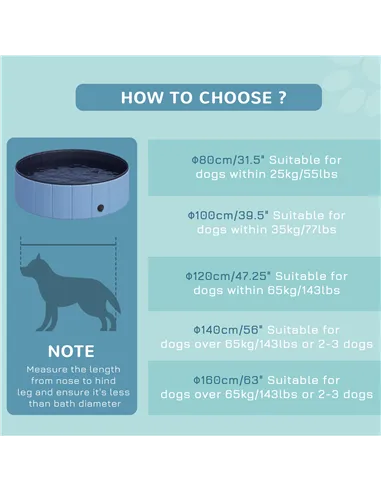 PawHut Dog Paddling Pool, Foldable Dog Pool, Leakproof & Hard Plastic, Portable Pet Bathtub with Non-Slip Base & Drainage Hole, 