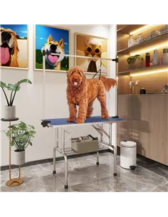 PawHut 42" Dog Grooming Table, Adjustable Pet Cat Drying Beauty Table with 2 Loops Storage Basket, Rubber Top, Blue 2