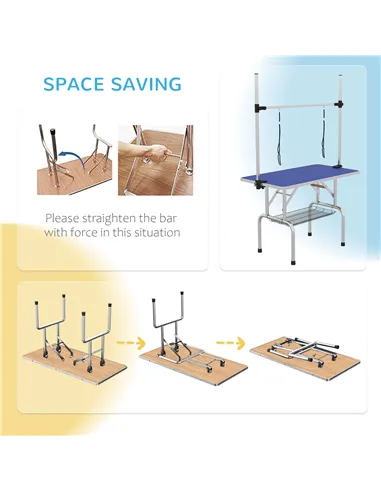 PawHut 42" Dog Grooming Table, Adjustable Pet Cat Drying Beauty Table with 2 Loops Storage Basket, Rubber Top, Blue