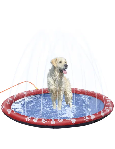 PawHut Dog Splash Pad, Pet Sprinkler Mat, Non-Slip Dog Paddling Pool, Foldable Outdoor Sprinkler and Splash Mat Water Play for G