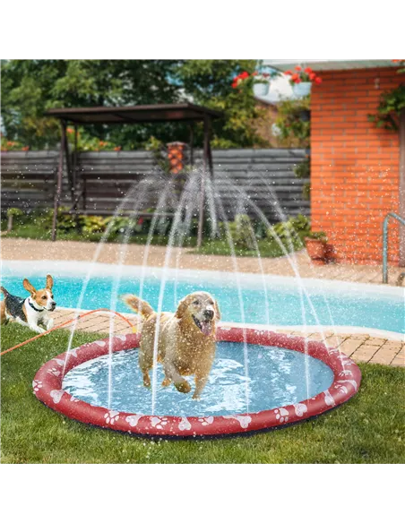 PawHut Dog Splash Pad, Pet Sprinkler Mat, Non-Slip Dog Paddling Pool, Foldable Outdoor Sprinkler and Splash Mat Water Play for G