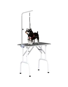 PawHut 32" Foldable Dog Grooming Table Pet Drying Beauty Table Adjustable Fixed Arm Rubber Top, Black