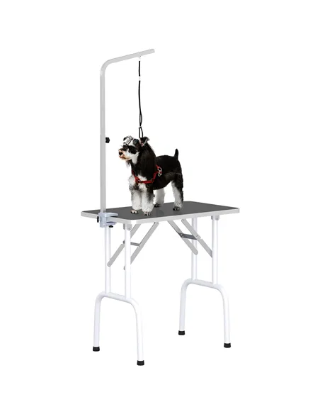 PawHut 32" Foldable Dog Grooming Table Pet Drying Beauty Table Adjustable Fixed Arm Rubber Top, Black
