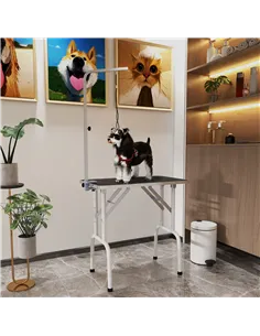 PawHut 32" Foldable Dog Grooming Table Pet Drying Beauty Table Adjustable Fixed Arm Rubber Top, Black 2