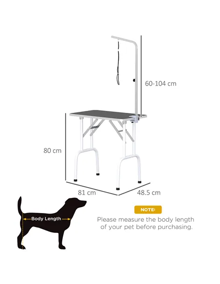 PawHut 32" Foldable Dog Grooming Table Pet Drying Beauty Table Adjustable Fixed Arm Rubber Top, Black