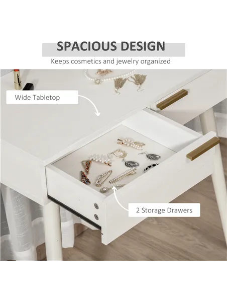 HOMCOM Elegant Dressing Table, with Round Mirror, 80 x 40 x 123 cm - White