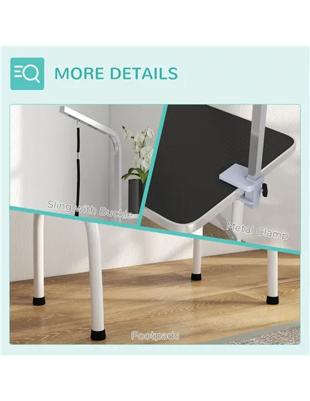 PawHut 32" Foldable Dog Grooming Table Pet Drying Beauty Table Adjustable Fixed Arm Rubber Top, Black