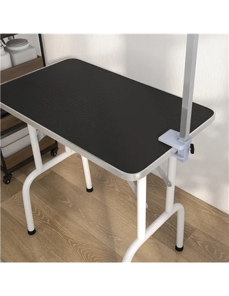 PawHut 32" Foldable Dog Grooming Table Pet Drying Beauty Table Adjustable Fixed Arm Rubber Top, Black