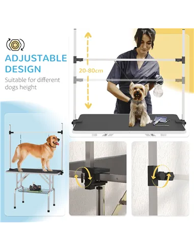 PawHut 42" Dog Grooming Table, Adjustable Pet Cat Drying Beauty Table with 2 Loops Storage Basket, Rubber Top, Black
